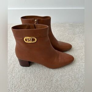 Lauren Ralph Lauren Wynne Polo Tan Leather Burnished Calf Ankle Boots